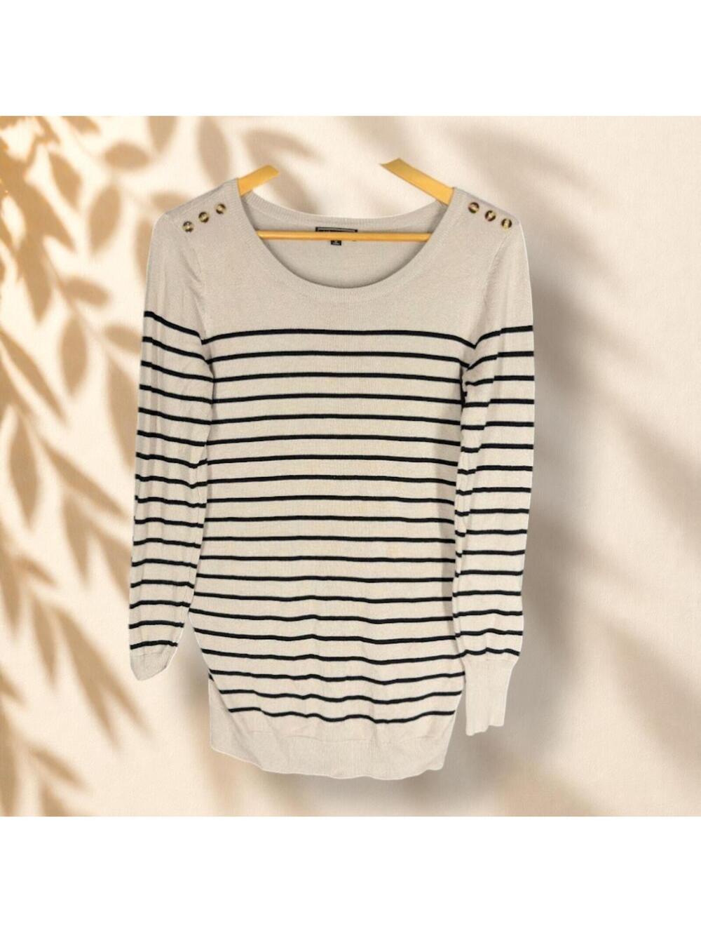 Lety & Me Sweater Pullover Women M Medium Brown Striped Knit Long Sleeve Rayon